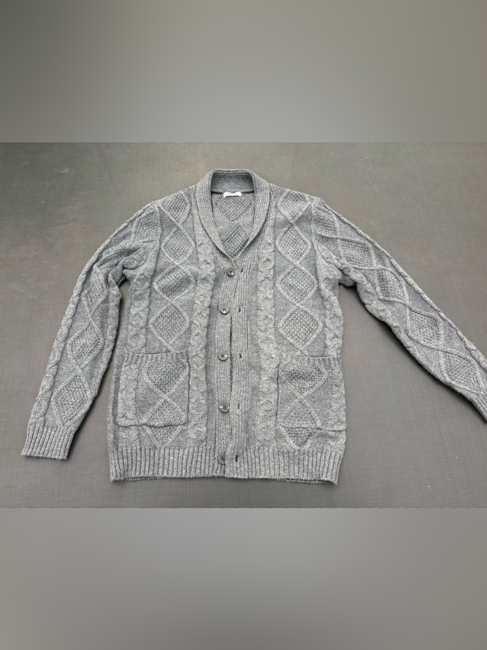 Men's Shawl Collar Cable Cardigan Sweater - Gray